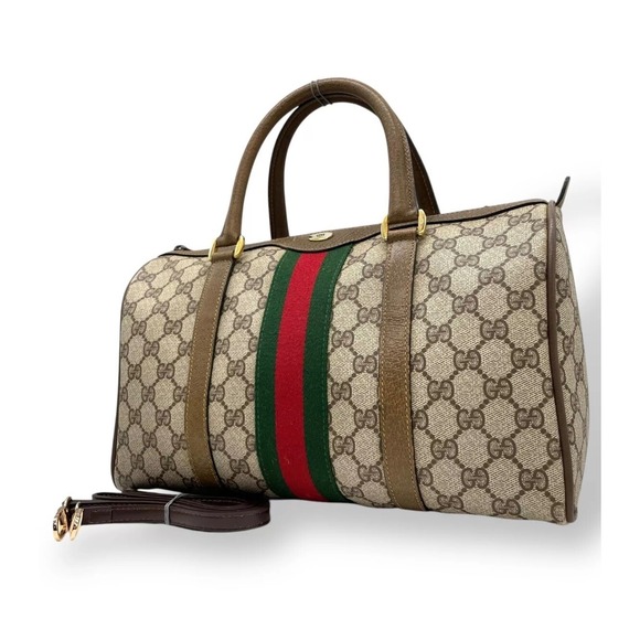 Gucci Vintage GG Web Boston Bag Authentic Designer Handbag Crossbody Purse - Picture 1 of 16